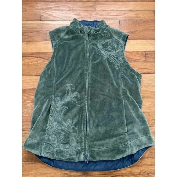 REI Women's Fleece Reversible Green/Teal Zip Vest Size M - Picture 2 of 6